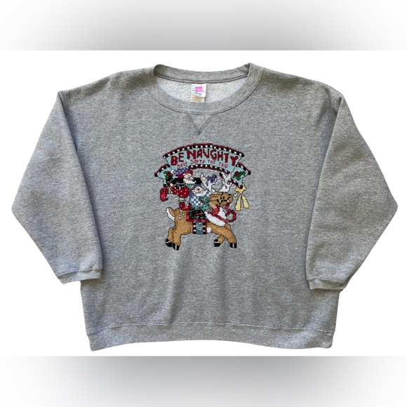 Womens Hanes Her Way ‘Be Naughty Save Santa The Trip’ Cross stitch Sweatshirt XL - Picture 1 of 7